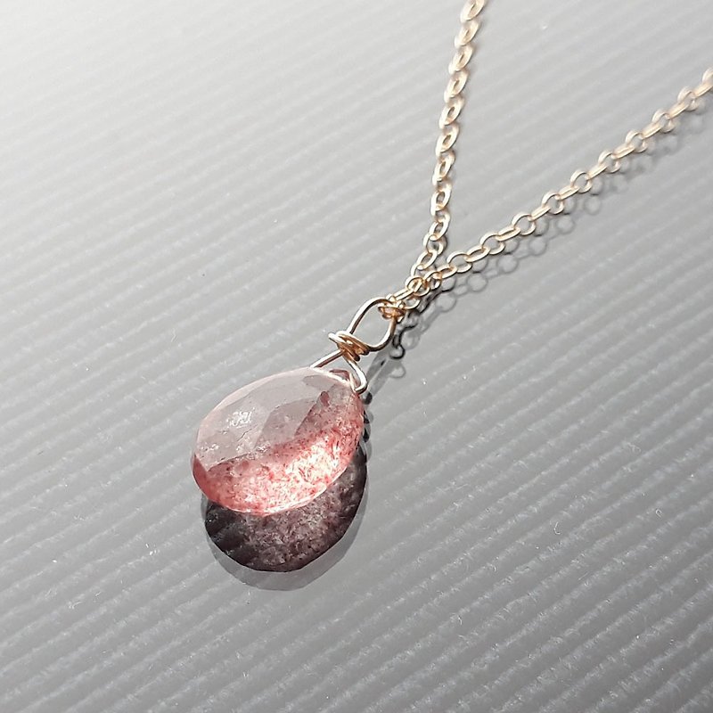 14KGF 草莓晶strawberry quartz 扁水滴切面项链 - 项链 - 半宝石 