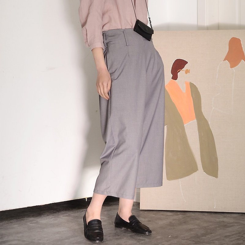 不规则七分阔腿裤|裤子|聚酯纤维|独立品牌|Sora-130 - 女装长裤 - 聚酯纤维 灰色