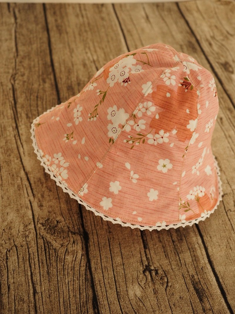手工制作双面粉红樱花帽子/ 粉红碎花防风防晒帽子 适合小孩成人 - 婴儿帽/发带 - 棉．麻 粉红色