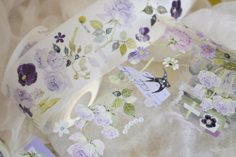 紫色花朵-PET和紙膠帶清新花卉DIY手帳日誌手繪裝飾素材 - 纸胶带 - 纸 多色