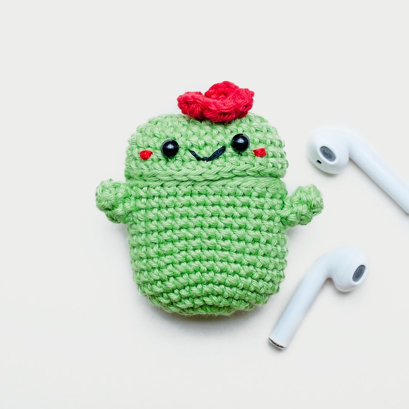 Airpods 1/2 Crochet Case | The Cactus No.1 | Cute Case - 耳机收纳 - 棉．麻 绿色