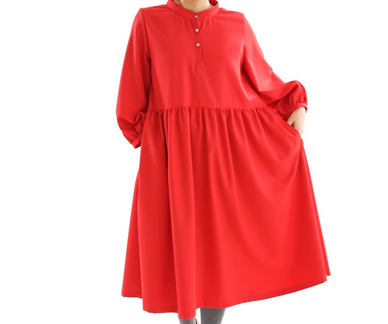 Bright red stand garter dress / carnival red a73-1 - 洋装/连衣裙 - 其他材质 红色