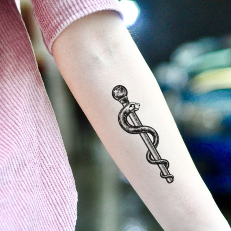 OhMyTat cle属 Asclepius 刺青图案纹身贴纸 (2 张) - 纹身贴 - 纸 黑色