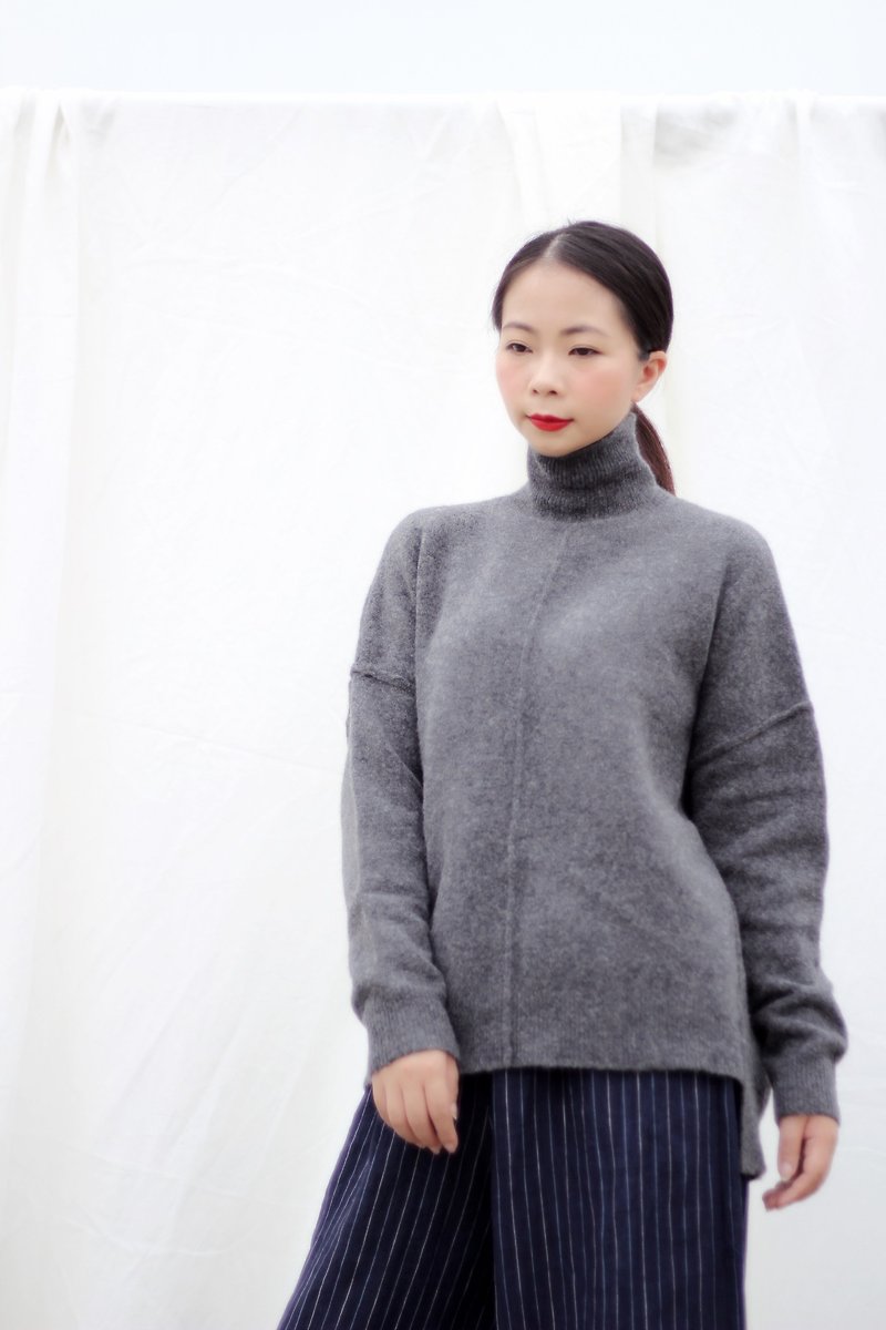 【现货】高领灰色羊毛毛衣 - 女装针织衫/毛衣 - 羊毛 灰色