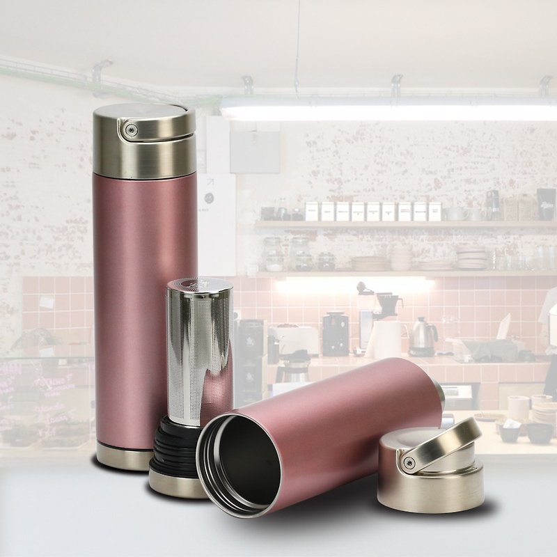 台湾设计-不锈钢滤网保温杯/保温瓶-玫瑰金 - 保温瓶/保温杯 - 不锈钢 粉红色