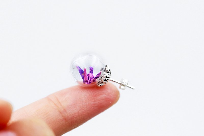 纸鹤玻璃球耳环 - 点点落霞 - 耳环/耳夹 - 纸 紫色