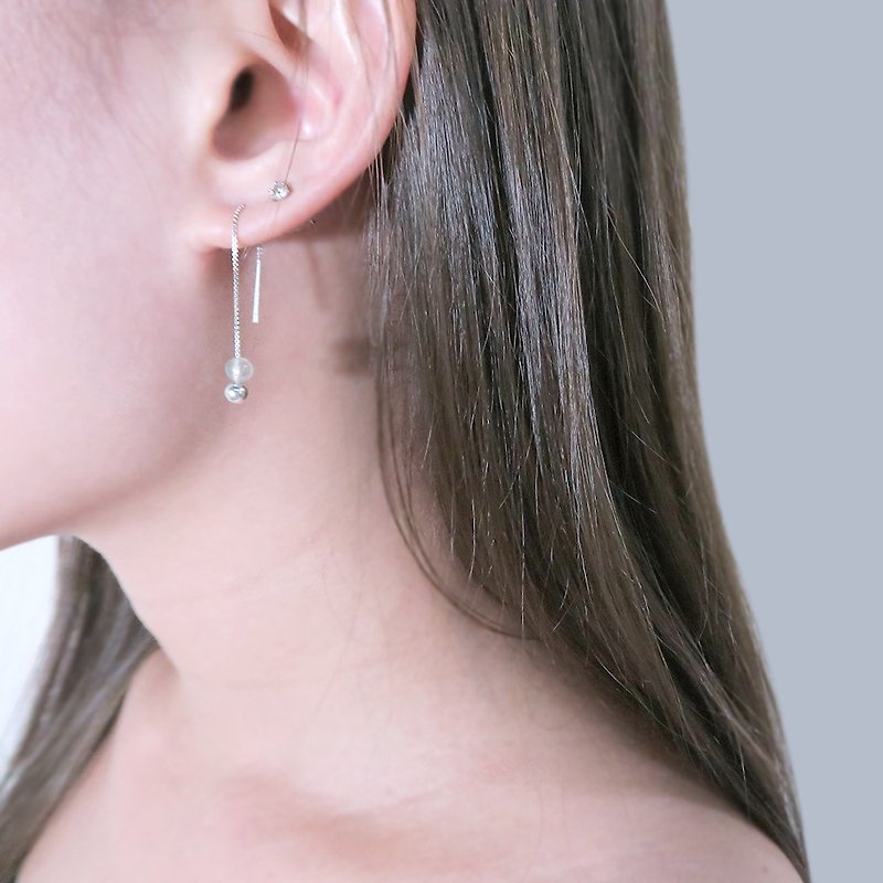 葡萄石 威尼斯长链耳环(小)-925纯银天然石耳环 - 耳环/耳夹 - 纯银 绿色