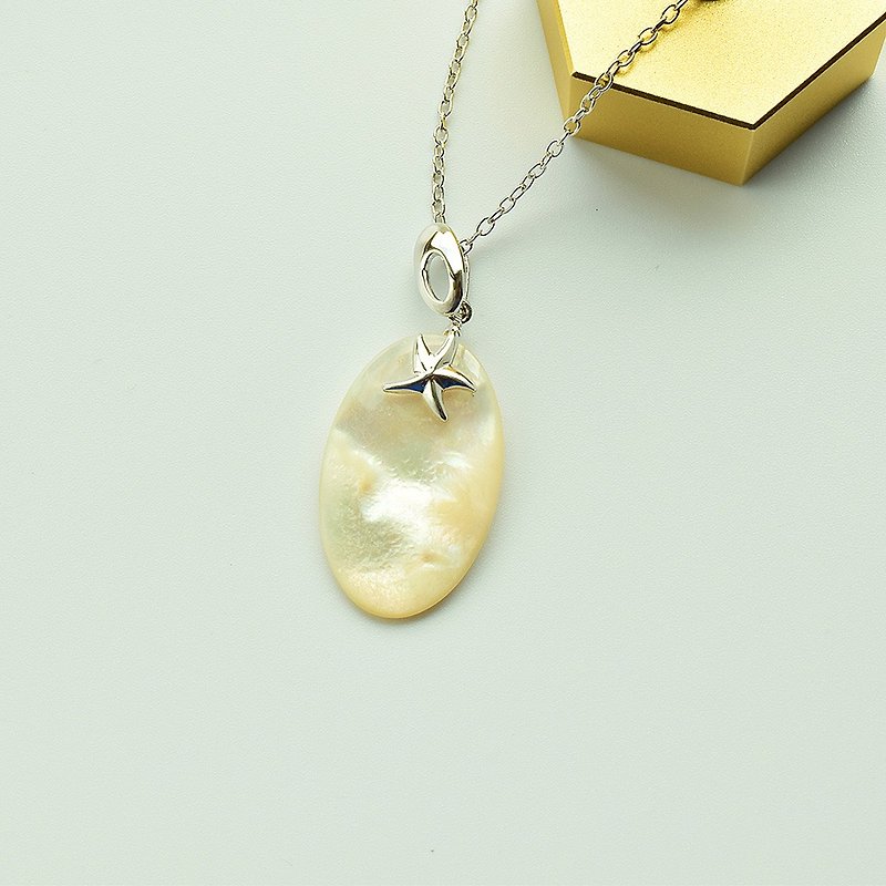【天然母贝・925纯银】33mm母贝 珍珠海洋系列 手工项链 - 项链 - 贝壳 白色