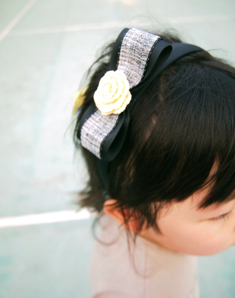 订制手工编织可爱女孩浅黄玫瑰花发箍 BH062 - 发饰 - 绣线 黄色