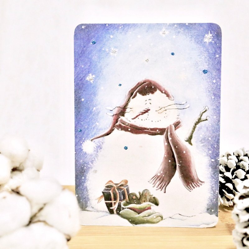 雪人吉普猫 (蓝色飘雪版) 耶诞卡 圣诞卡片/明信片  皆附信封 - 卡片/明信片 - 纸 蓝色