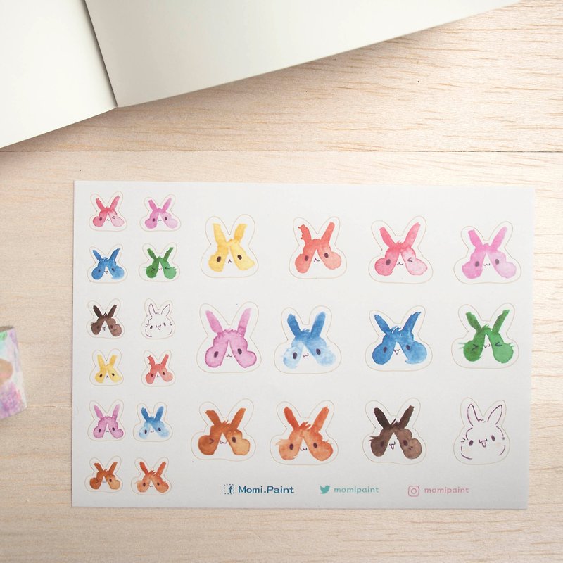 水彩色票兔兔_贴纸 - 贴纸 - 纸 多色