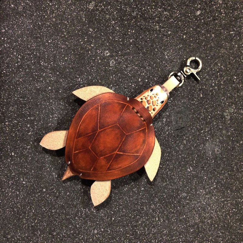 海龟 赤蠵龟GOGORO钥匙套 皮件挂扣 原创动物皮雕海洋系列 保护套 - 钥匙链/钥匙包 - 真皮 咖啡色