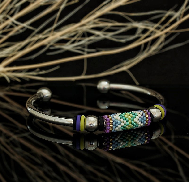 手织 4mm 不锈钢 Peyote-1日本 Aiko 串珠手镯 - 手链/手环 - 不锈钢 多色