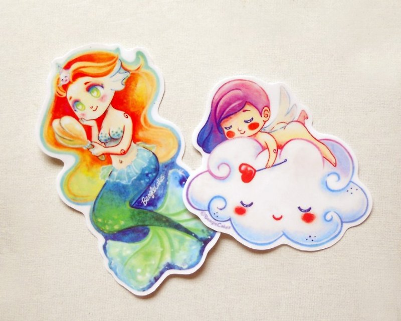 人鱼.天使 防水贴纸 - Mermaid & Cherub Waterproof Stickers - 贴纸 - 纸 多色