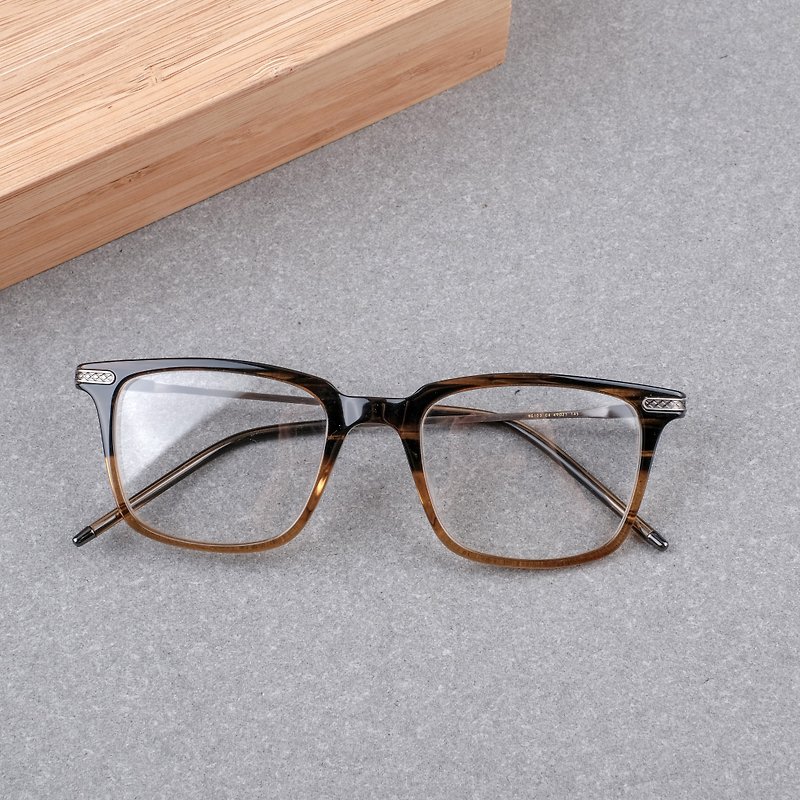【福利品】日本渐层方框 渐层茶 钛金属镜腿 眼镜 镜框 - 眼镜/眼镜框 - 其他金属 金色