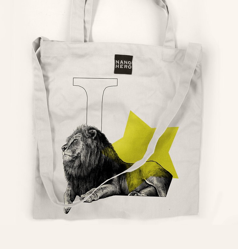 【hero-bag】动物字母帆布袋-星 - 手提包/手提袋 - 棉．麻 白色