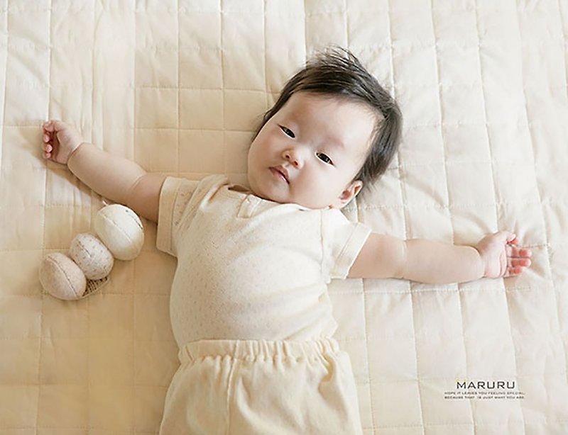 日本制有机棉宝宝短袖洞洞衣 / 长裤 - 童装上衣 - 棉．麻 卡其色