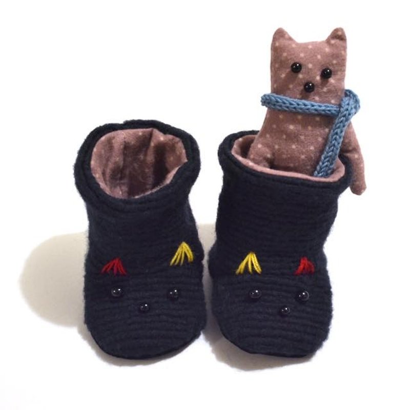 ネコのブーティ(GIFTBOX） - 童装鞋 - 棉．麻 蓝色
