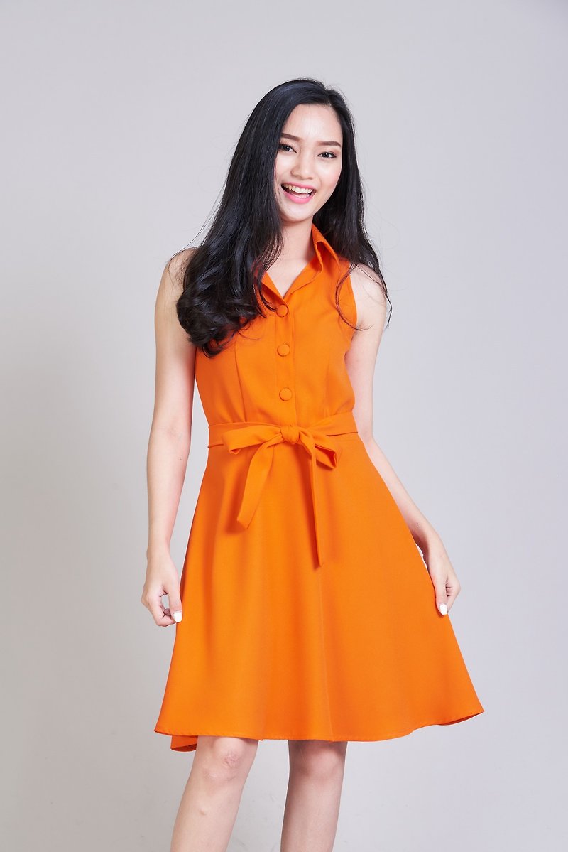 Retro Party Dress Orange Dress work Dresses Vintage Modern Tangerine Dress - 洋装/连衣裙 - 聚酯纤维 橘色