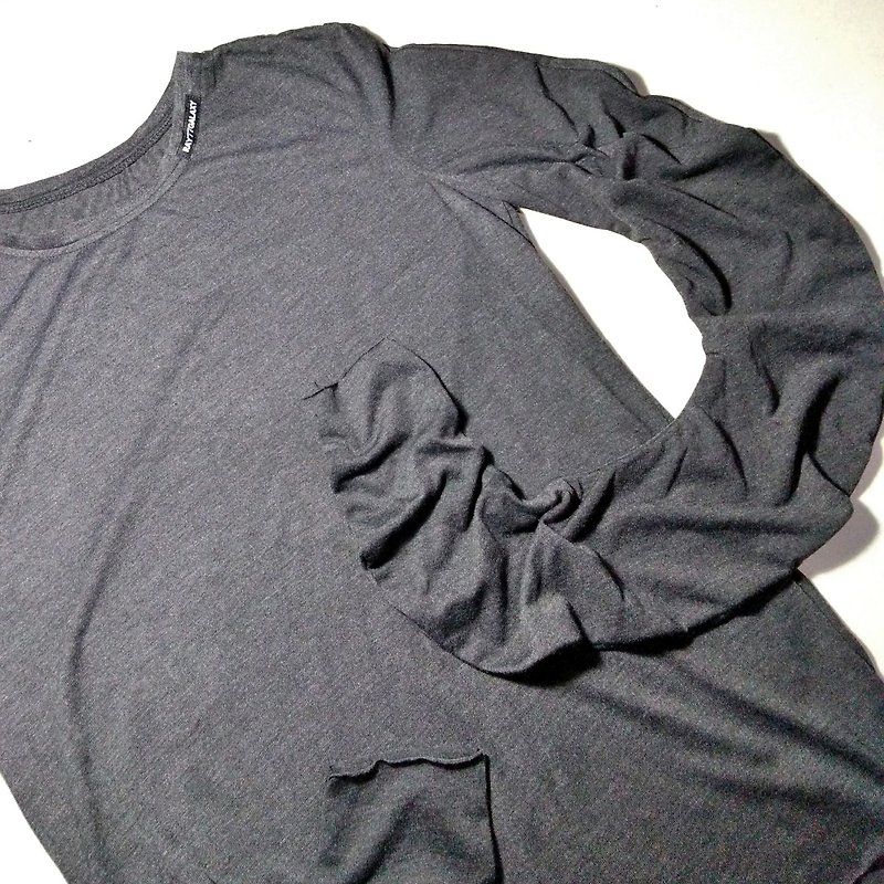 暗黑中性圆形弯袖上衣(男) Ray77 Galaxy - 男装上衣/T 恤 - 聚酯纤维 灰色