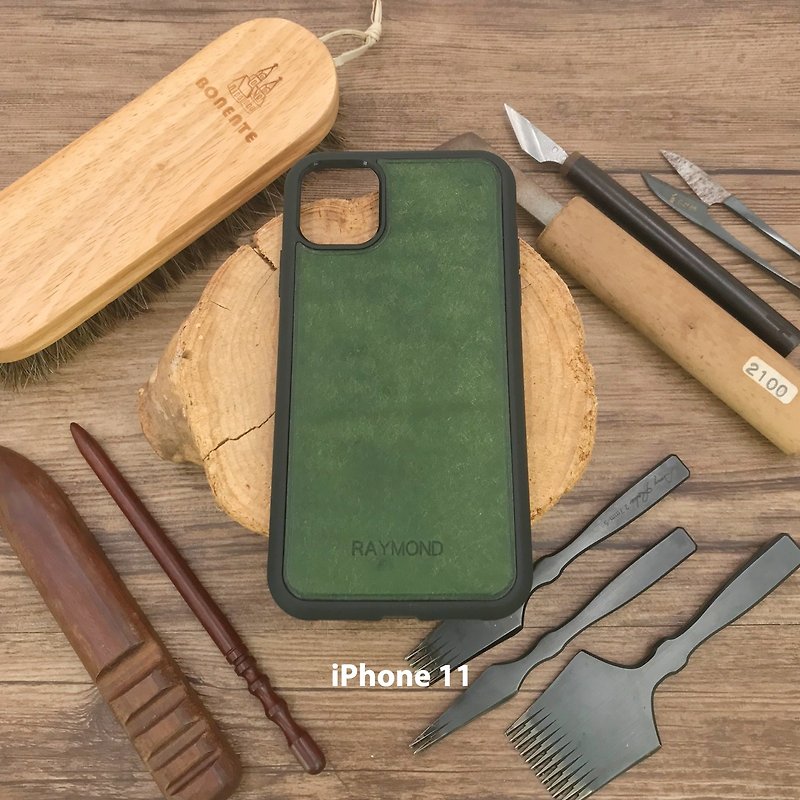 【iPhone11系列手机壳】绿色磨砂皮 | 香港手缝皮具 - 手机壳/手机套 - 真皮 绿色