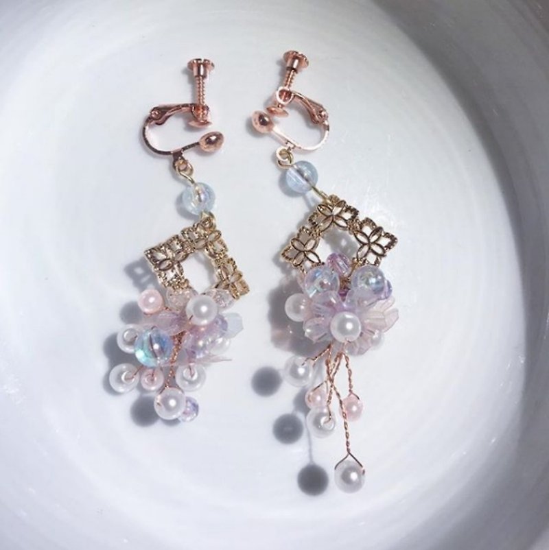 珍珠流苏耳环【梦露】 - 耳环/耳夹 - 其他材质 粉红色