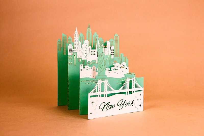 【城市纸雕卡片】美国大都会纽约 - 精美 礼品 万用卡 - 卡片/明信片 - 纸 绿色