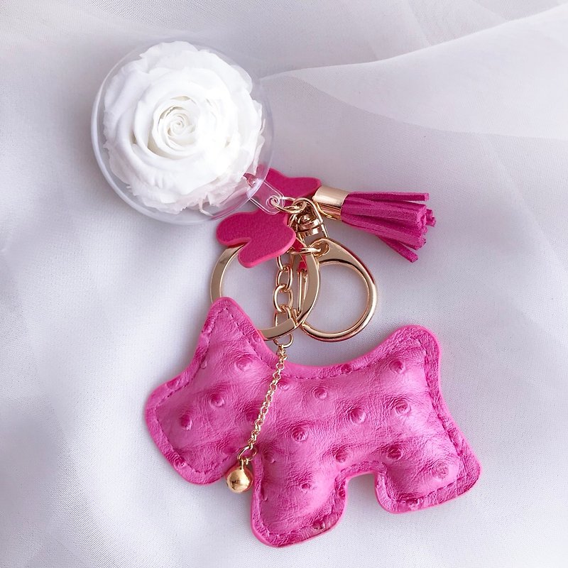 狗狗永生花吊饰 深粉色钥匙圈 情人节礼物 新年礼物 - 钥匙链/钥匙包 - 植物．花 多色