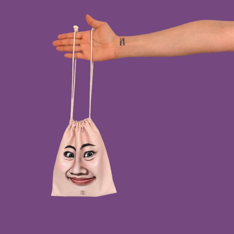 Small drawstring bag :: face for someone - smile - 束口袋双肩包 - 棉．麻 
