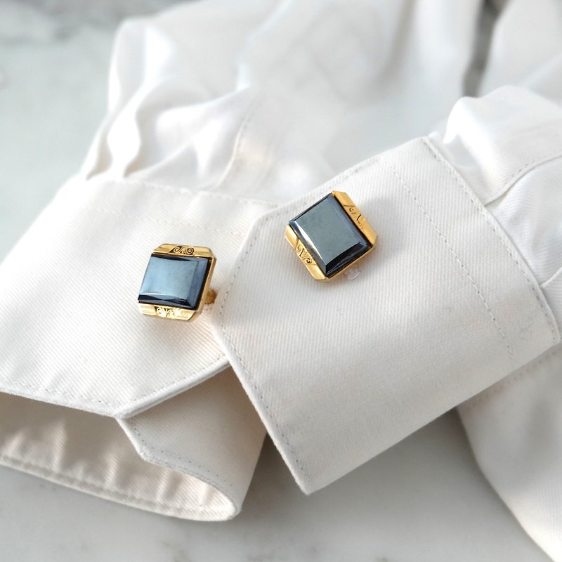 法国复古银蓝宝石镀金袖口钮 - 袖扣 - 贵金属 金色