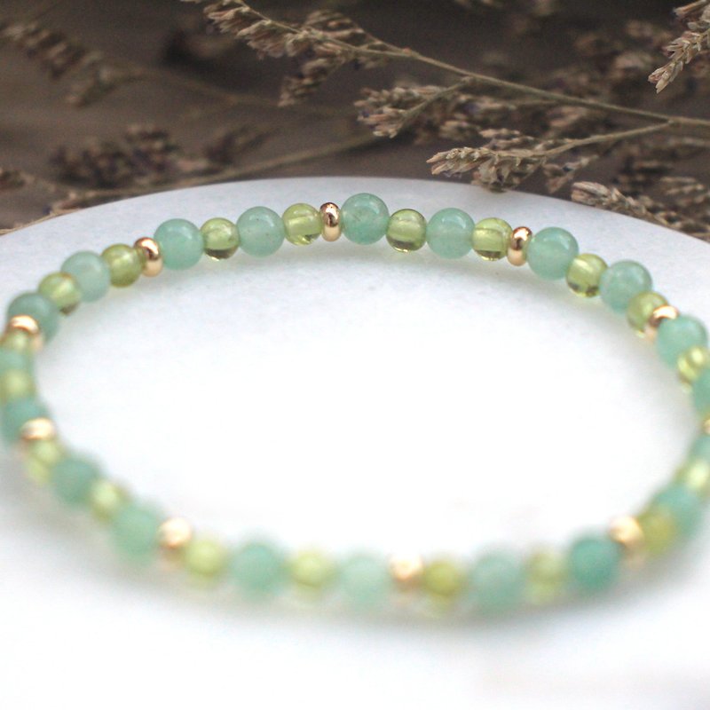 水晶手链 | 搭配橄榄石 | 东菱玉 | 轻轻的绿 - 手链/手环 - 水晶 绿色