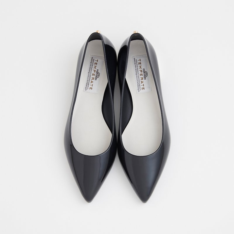 STELLA (BLACK) PVC POINTED TOE FLAT  ポインテッドトゥ パンプス - 雨鞋/雨靴 - 防水材质 黑色