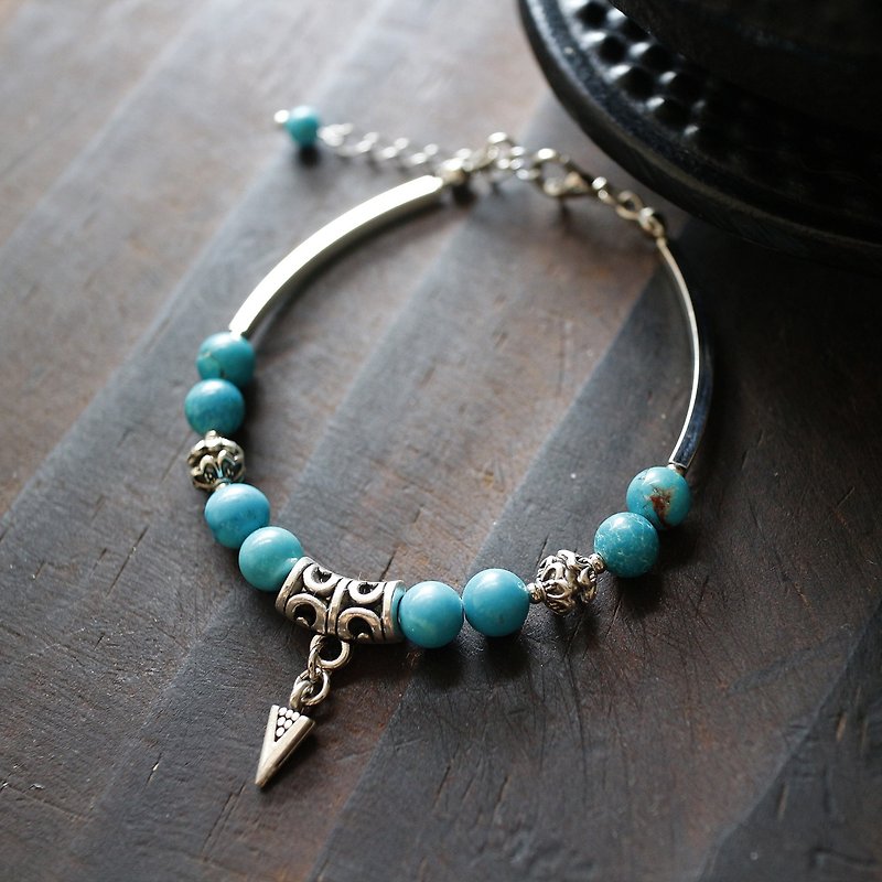 蓝色土耳其石白铜铜管手链 - 手链/手环 - 半宝石 蓝色