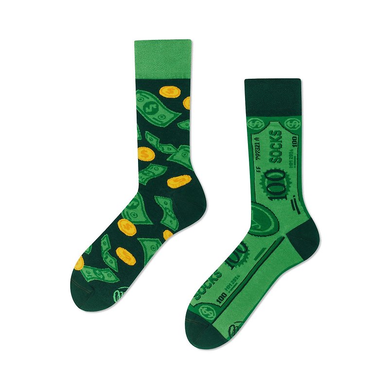 金钱满满 - 不对称袜子 鸳鸯袜 - 袜子 - 棉．麻 绿色