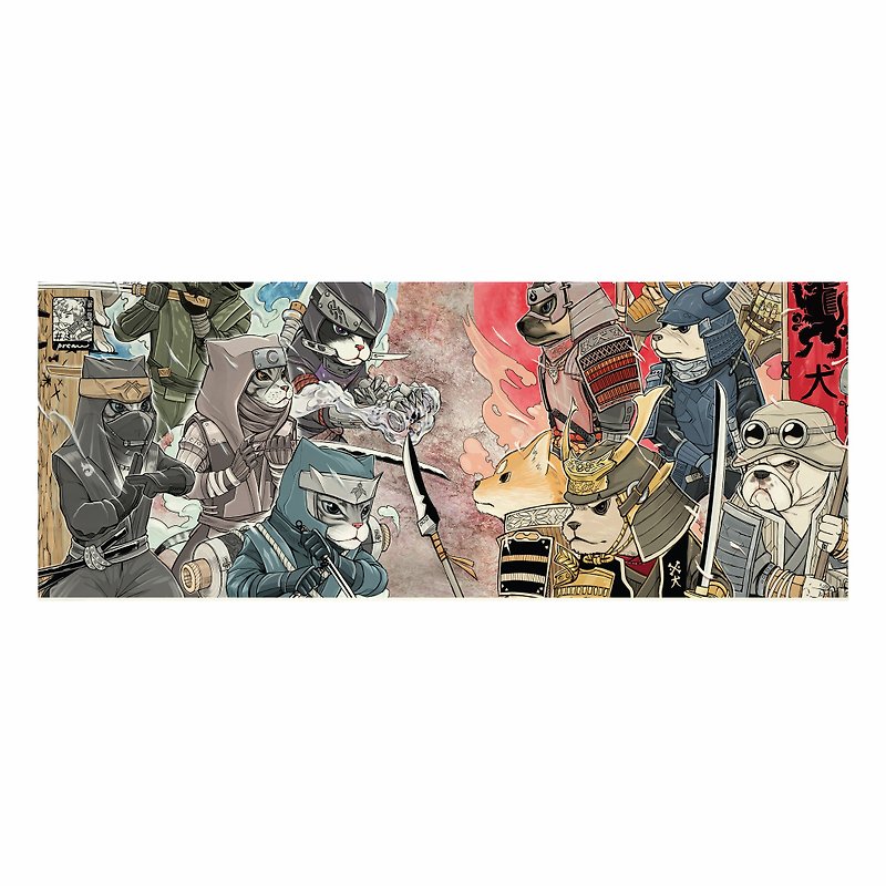 7 Samurai dog Ninja cat Tenugui Canvas No frame - 其他 - 棉．麻 白色