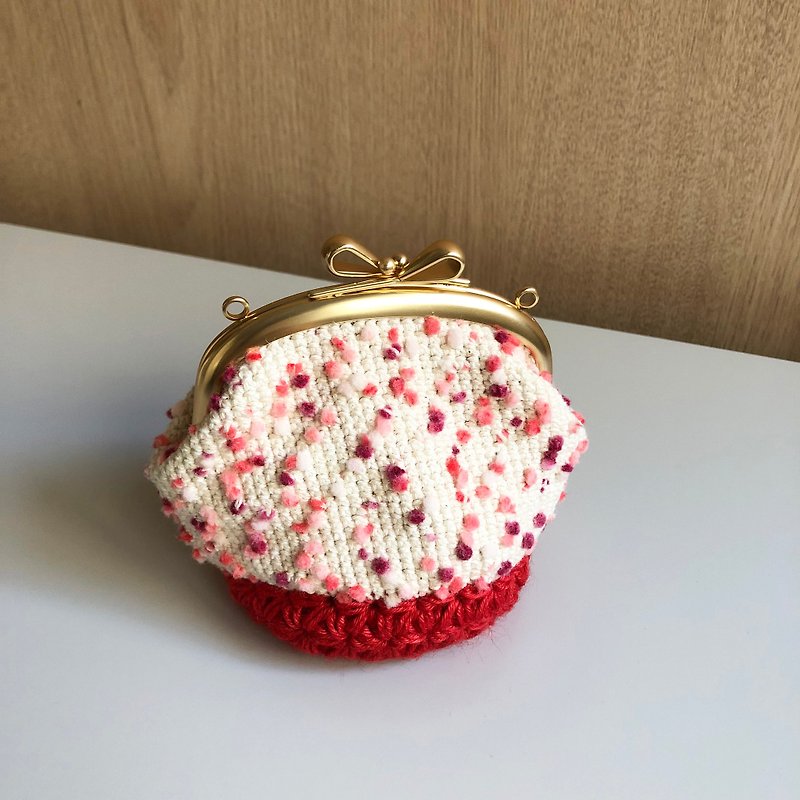 手工编织口金包-粉红莓果零钱包 - 零钱包 - 棉．麻 粉红色