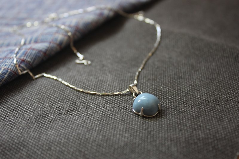 【蓝色是最美好的颜色】天然蓝色蛋白石项链 设计师手作商品 - 项链 - 纯银 银色
