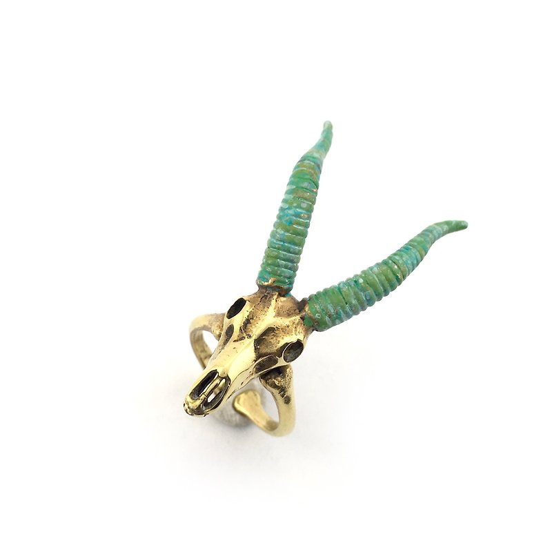 Zodiac Sea-Goat skull ring is for Capricorn in Brass and Green patina color ,Rocker jewelry ,Skull jewelry,Biker jewelry - 戒指 - 其他金属 