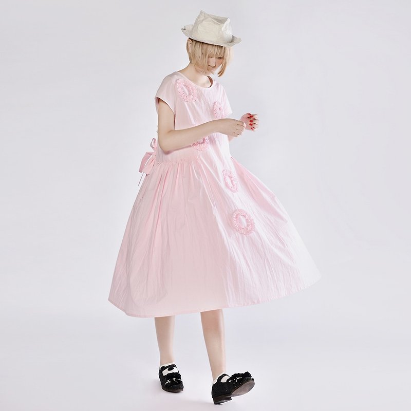 粉色水漪连身裙 洋装 - imakokoni - 洋装/连衣裙 - 棉．麻 粉红色