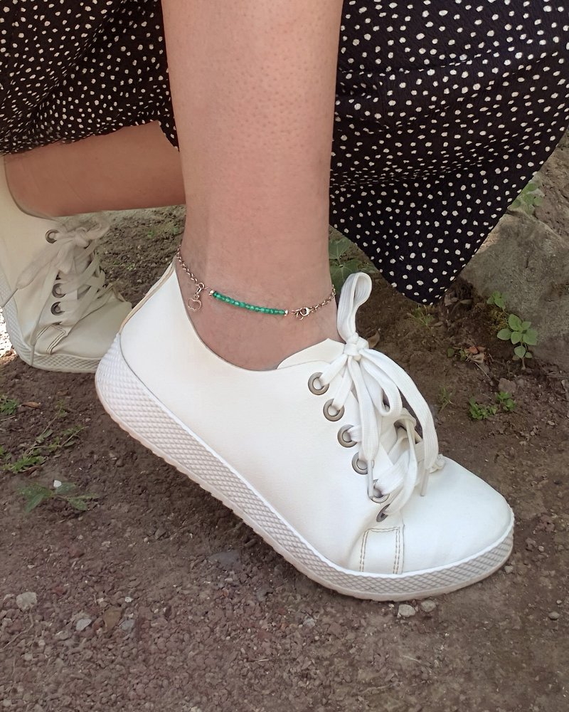 925 Silver Leg Bracelet, Chrysoprase Anklet, Virgo Birthstone, Sagittarius Gift - 手链/手环 - 宝石 绿色