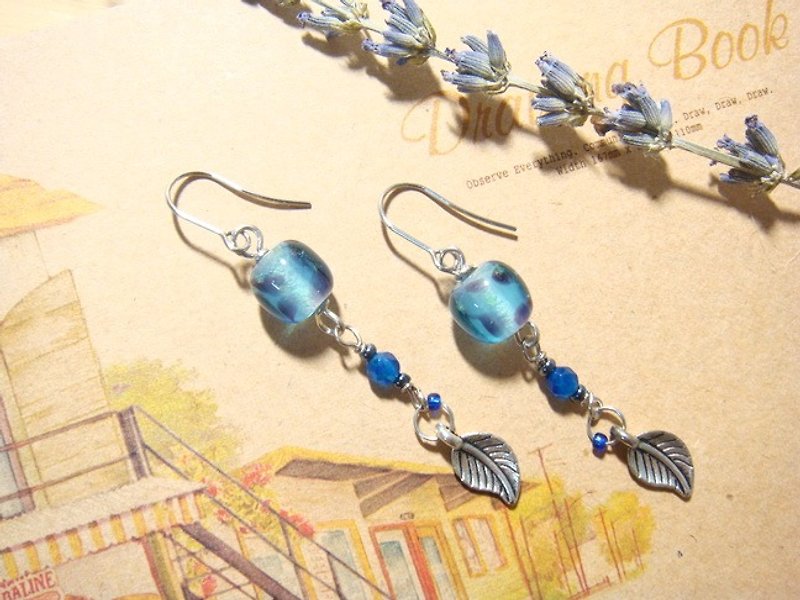 柚子林琉璃 - 耳环 - 慢一点点 - 微夜光 自由蓝 - 可改夹式 - 耳环/耳夹 - 玻璃 蓝色