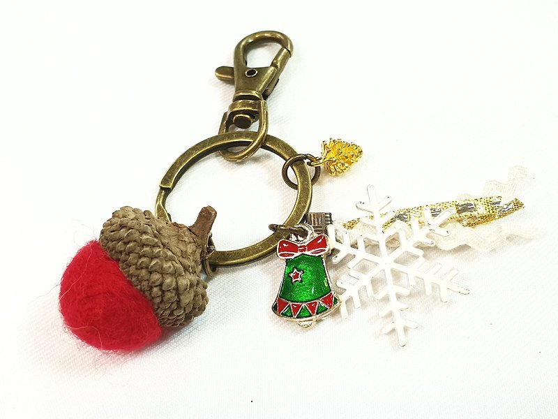 Paris*Le Bonheun。幸福森林。圣诞铃铛。羊毛毡橡果松果钥匙圈 - 钥匙链/钥匙包 - 其他金属 红色