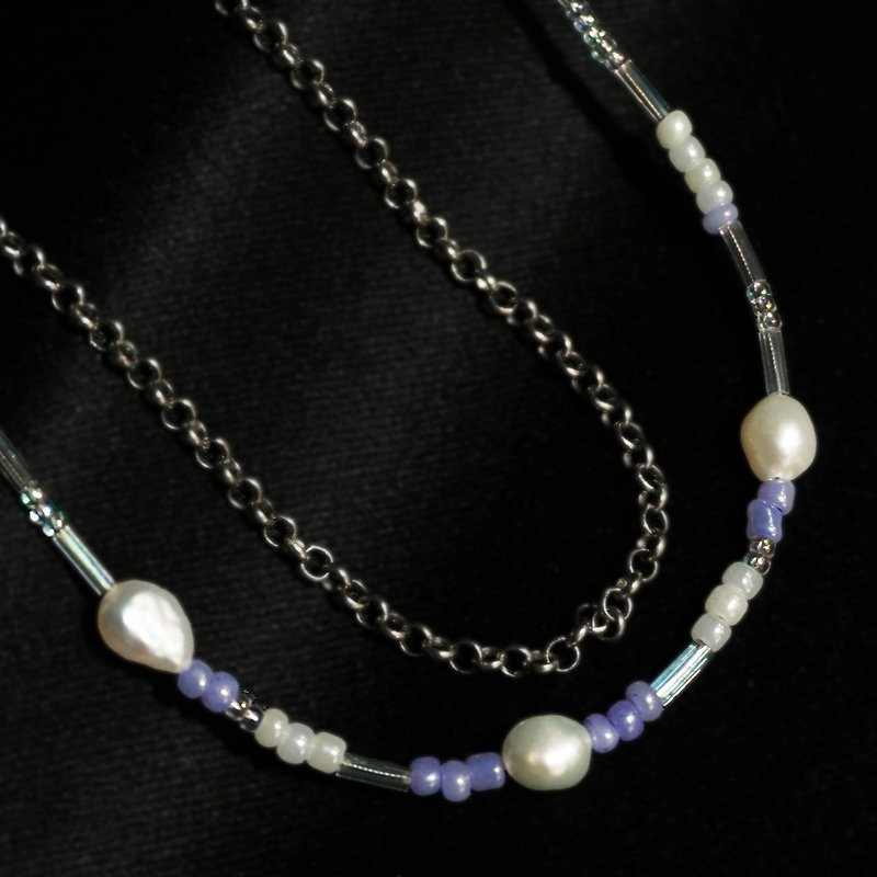 EUREKA 04 / 手工串珠项链 / 不定型淡水珍珠 / 彩珠 - 项链 - 半宝石 紫色
