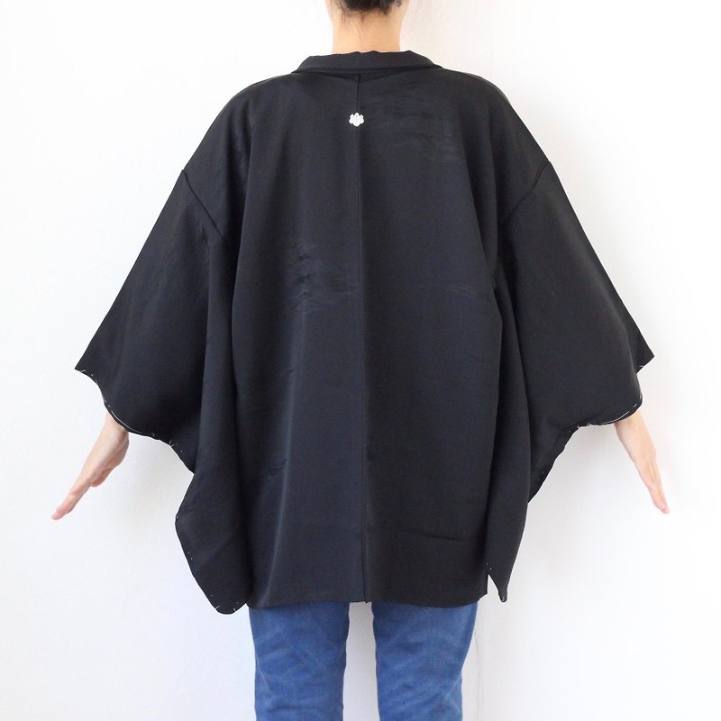 black Haori, EXCELLENT VINTAGE, Japanese kimono, versatile /4072 - 女装休闲/机能外套 - 丝．绢 黑色