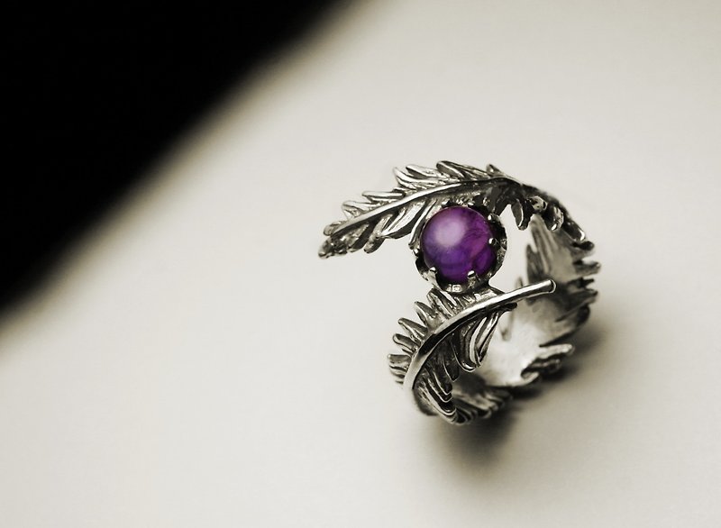 紫水晶羽毛戒指 - 戒指 - 其他金属 银色