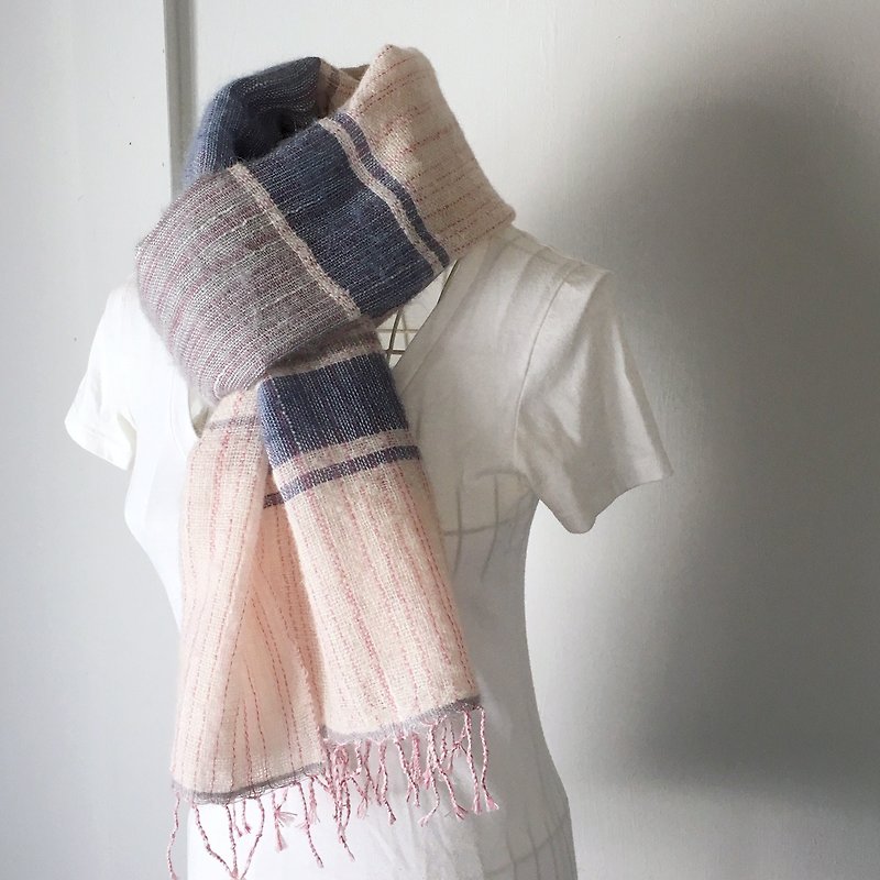 手織りストール Pink and Blue Mix - 围巾/披肩 - 羊毛 粉红色