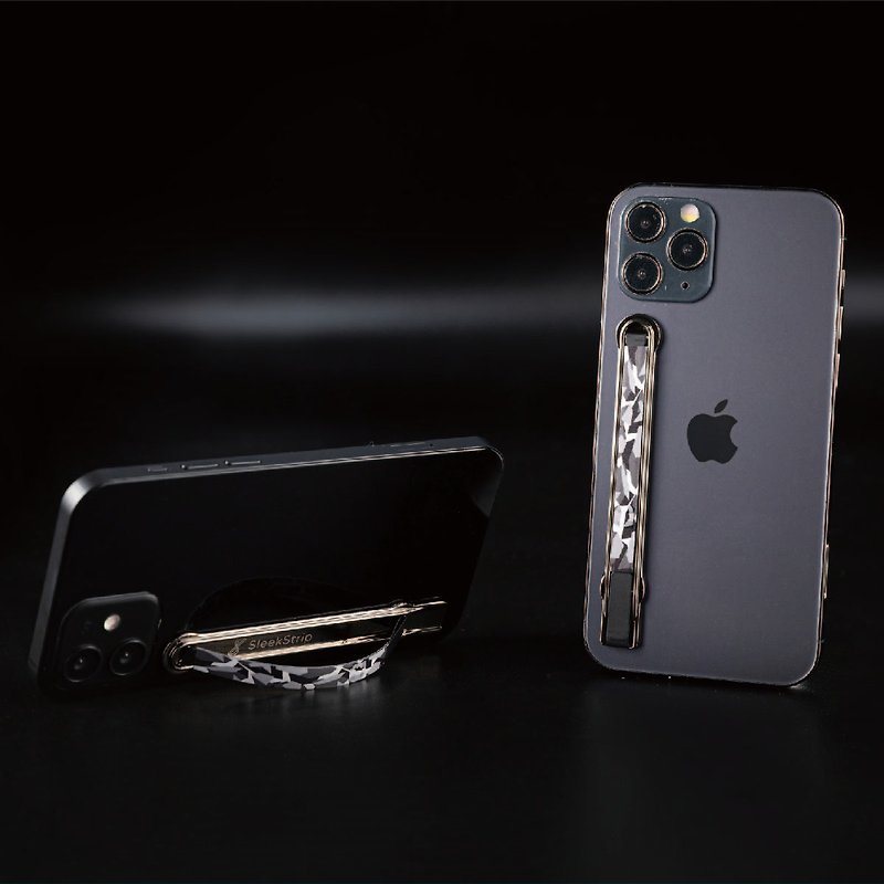 SleekStrip犀利扣 一代超薄美型 手机握带支架 | 雪地迷彩x亮黑框 - 手机配件 - 其他金属 灰色