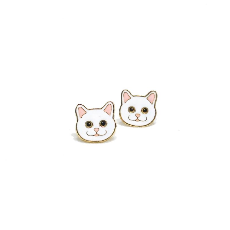 Persian Cat earring - 耳环/耳夹 - 贵金属 白色