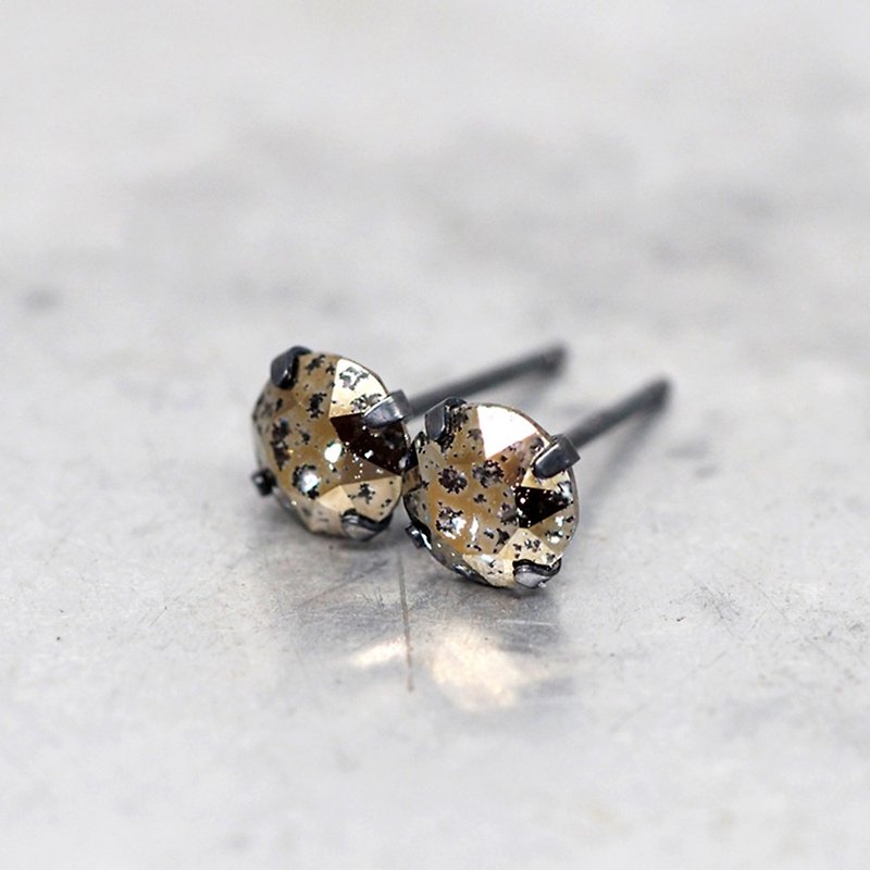 金色陨石施华洛世奇水晶 - 耳钉耳环 - 黑925纯银 - 6毫米圆形 - 耳环/耳夹 - 其他金属 金色