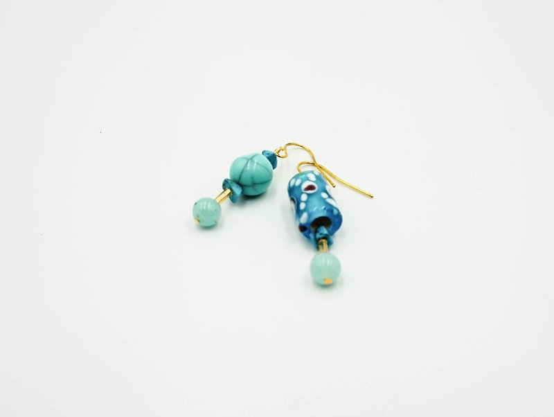 手工瑞典琉璃耳环 | 于斯塔德的海 - 耳环/耳夹 - 琉璃 蓝色